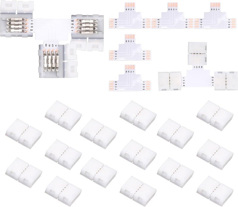 Ledagic T Shape LED Strip Connectors 5-Pcs with 15Pcs Clips, Unwired Solderless LED Light Connectors for 8mm Wide 4-Pin Strip Lights - Image 1